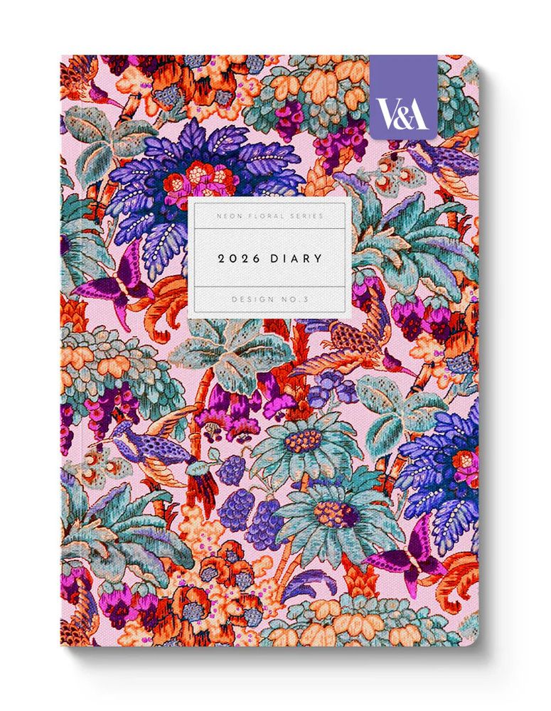 V&A A5 2026 DIARY-NEON FLORAL CORAL JUNGLE