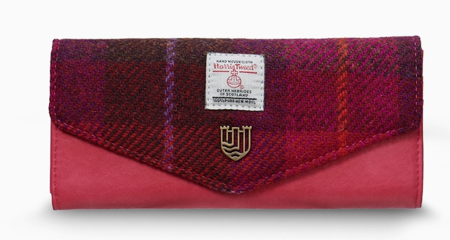 ISLANDER UK LARGE CLASP-FUSCHIA  TARTAN PURSE