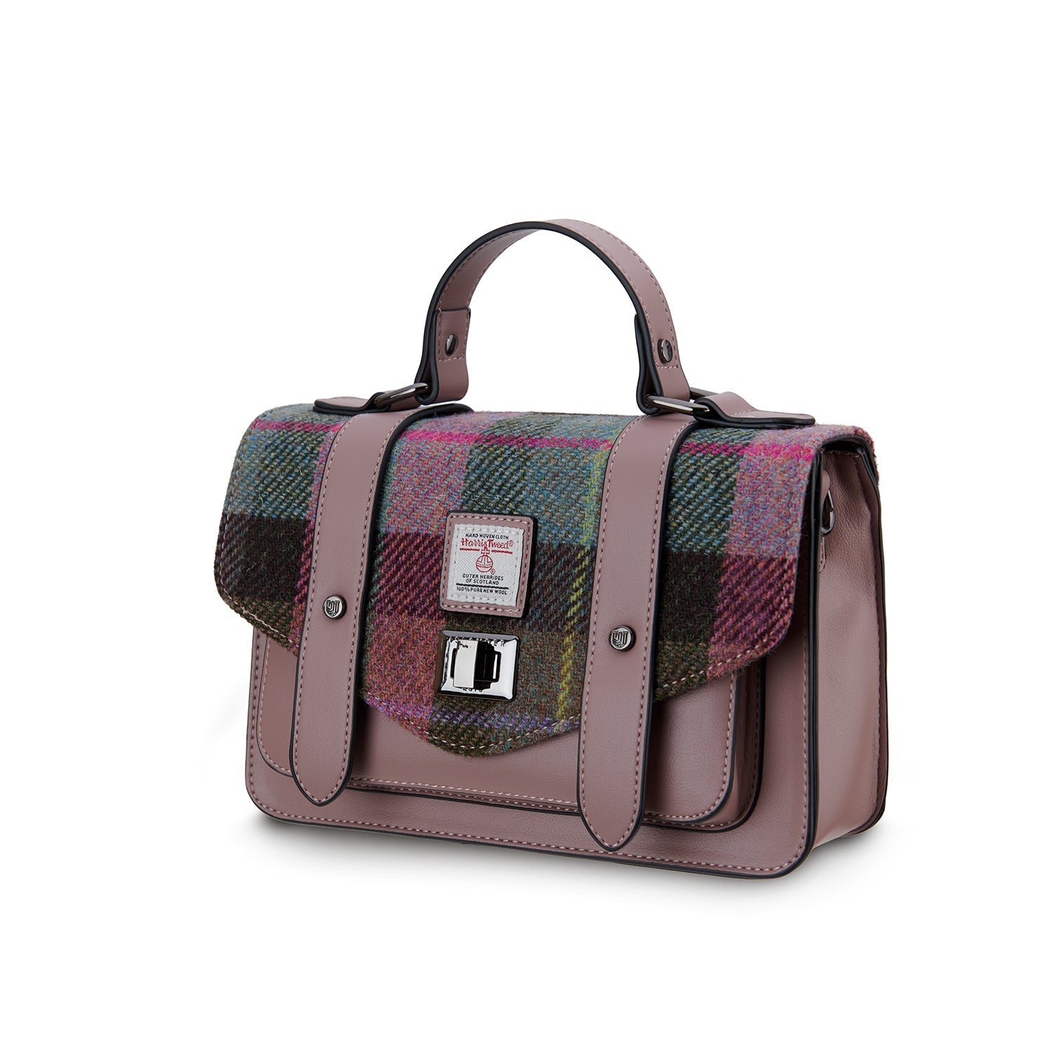ISLANDER UK MEDIUM SATCHEL-PINK AND GREEN TARTAN