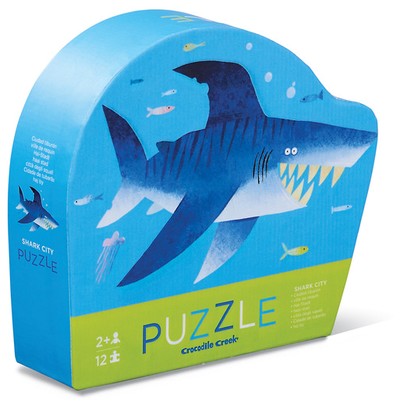 Crocodile Creek Mini Floor Puzzle - Shark City - 12 Large Jigsaw Pieces - for Kids Ages 2 Years and up - Heavy-Duty Box for Storage - Finished Puzzle