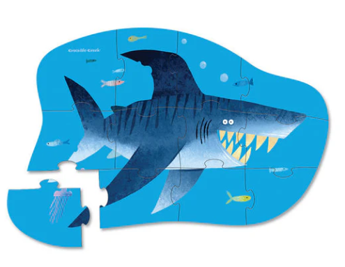 Crocodile Creek Mini Floor Puzzle - Shark City - 12 Large Jigsaw Pieces - for Kids Ages 2 Years and up - Heavy-Duty Box for Storage - Finished Puzzle