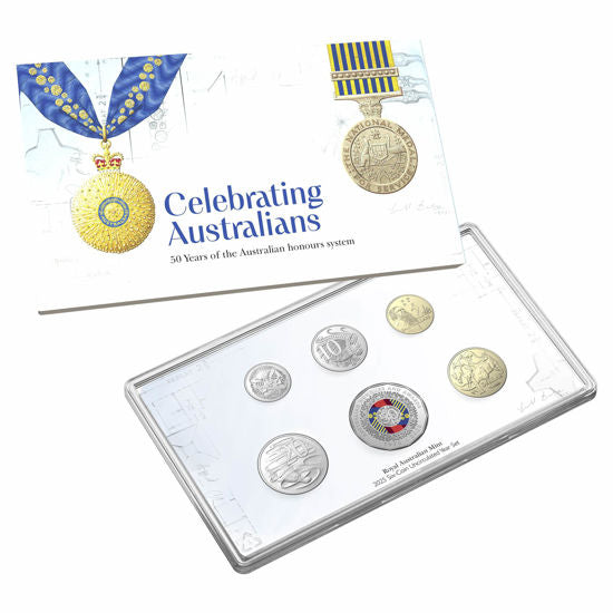 ROYAL AUSTRALIAN MINT 2025 COLOURED 6 COIN UNC SET AUSTRALIAN HONOURS AND AWARDS SYSTEM 50TH ANNIVERSARY