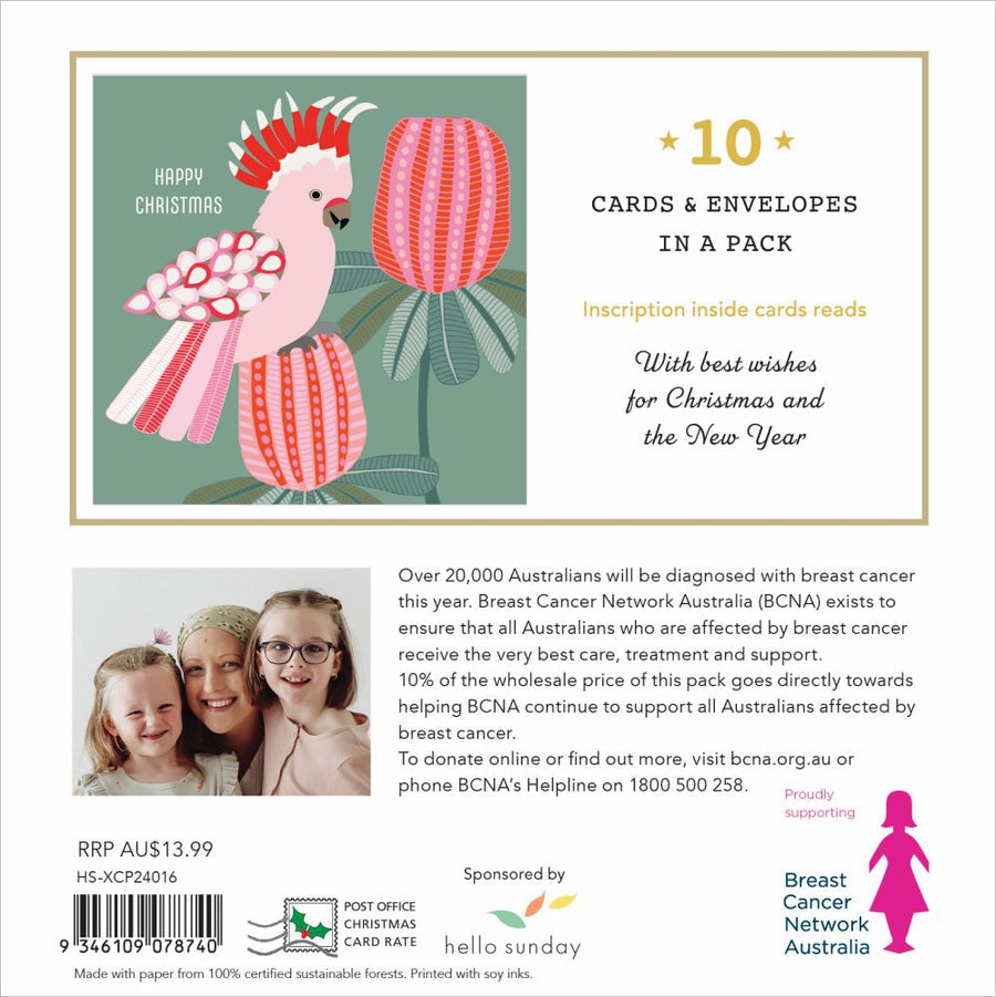 BREAST CANCER NETWORK AUSTRALIA-PINK GALAH CHARITY BOXED CHRISTMAS CARDS