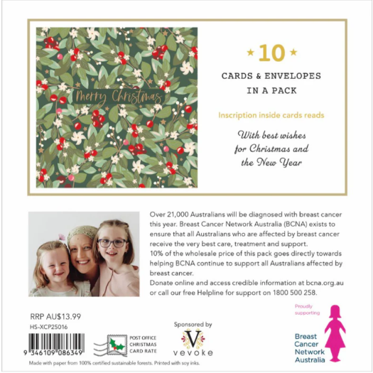 Breast Cancer Network australia-Christmas Card Wallet-Leaves & Berries