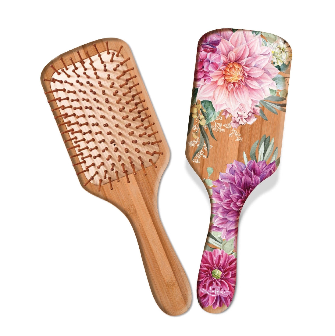 LP BAMBOO PRINTED HAIR BRUSH WITH BAMBOO BRISTLES CHRYSANTHEMUM BOUQUET