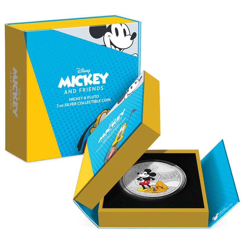 DISNEY MICKEY &amp; PLUTO 3oz SILVER COIN