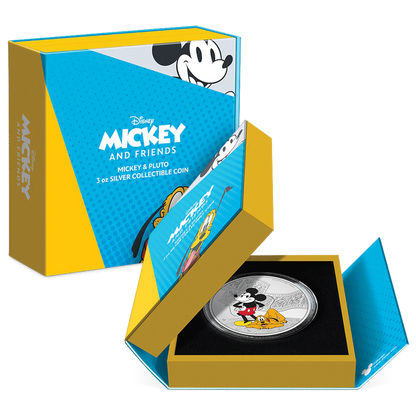 DISNEY MICKEY &amp; PLUTO 3oz SILVER COIN