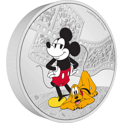 DISNEY MICKEY &amp; PLUTO 3oz SILVER COIN
