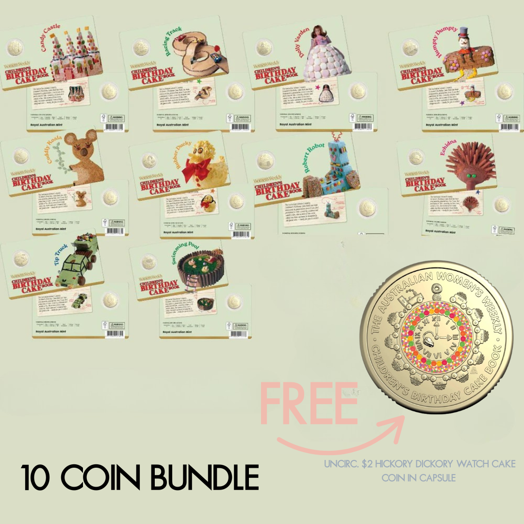 ROYAL AUSTRALIAN MINT-AWW BIRTHDAY CAKE 10 COIN BUNDLE-BONUS $2 COIN