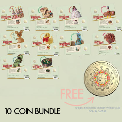 ROYAL AUSTRALIAN MINT-AWW BIRTHDAY CAKE 10 COIN BUNDLE-BONUS $2 COIN
