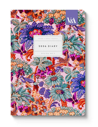 V&amp;A A5 2026 DIARY-NEON FLORAL CORAL JUNGLE