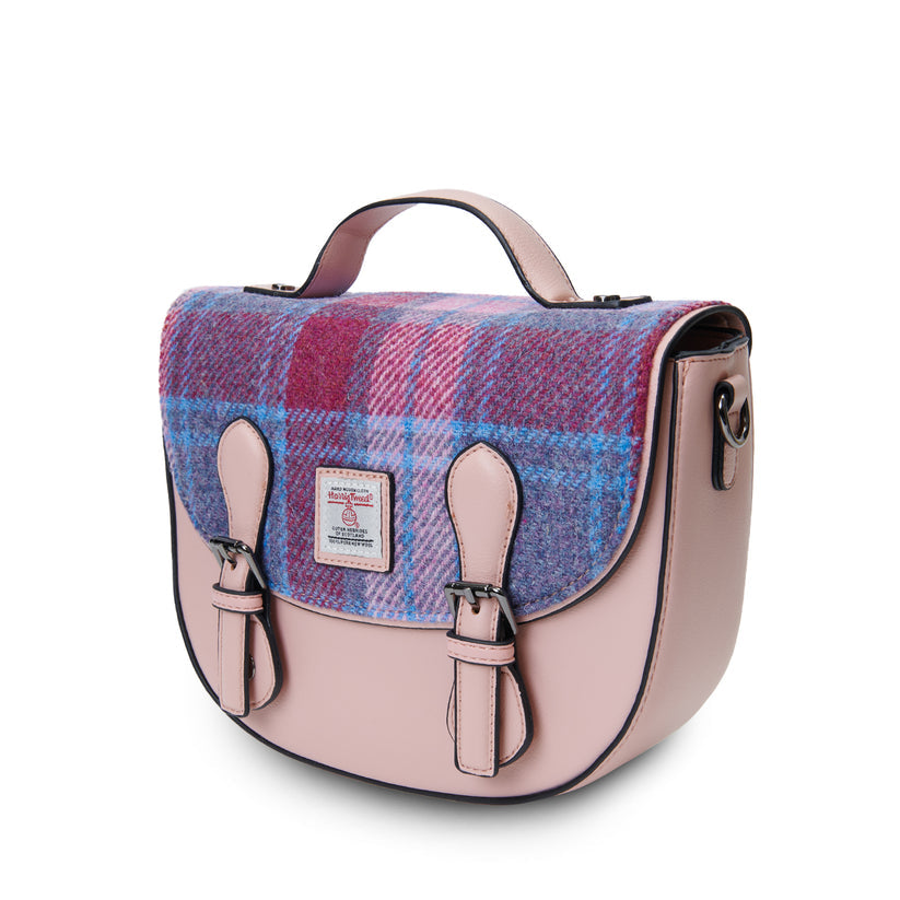 ISLANDER UK MINI COBBLE SATCHEL PINK AND BLUE TARTAN