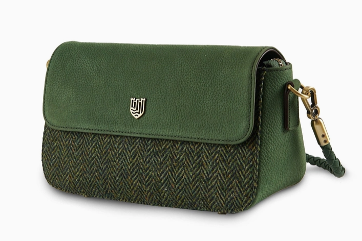 ISLANDER UK THE CAITHNESS CLUTCH-GREEN HERRINGBONE BAG