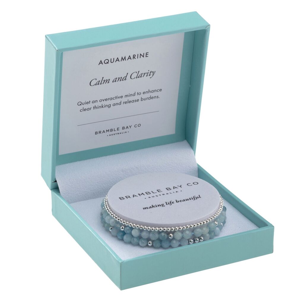 BB TRIO BRACELET SET - AQUAMARINE (4MM) & SILVER PLATED BEAD (3MM) CALM & CLARITY 