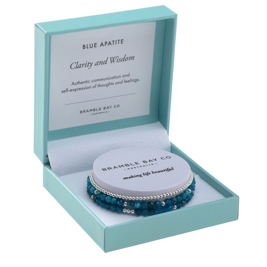 BB TRIO BRACELET SET - BLUE APATITE (4MM) &amp; SILVER PLATED BEAD (3MM) CLARITY &amp; WISDOM 