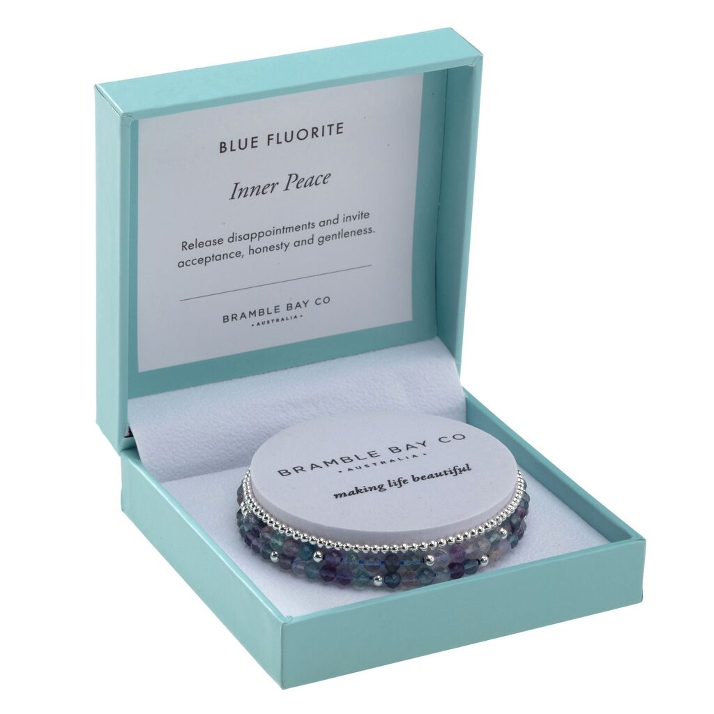 BB TRIO BRACELET SET - BLUE FLUORITE (4MM) &amp; SILVER PLATED BEAD (3MM) INNER PEACE 