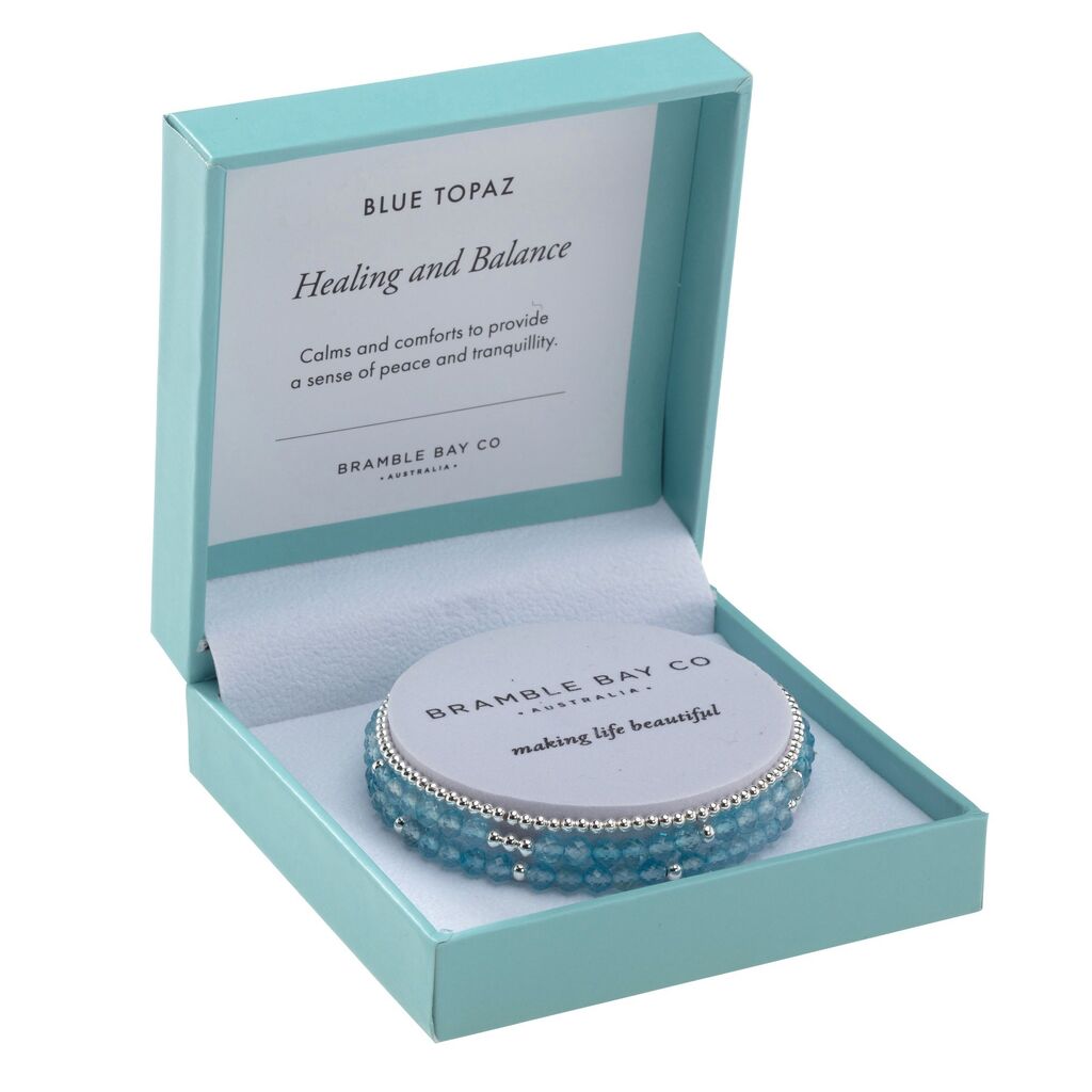 BB TRIO BRACELET SET - BLUE TOPAZ (4MM) & SILVER PLATED BEAD (3MM) HEALING & BALANCE 