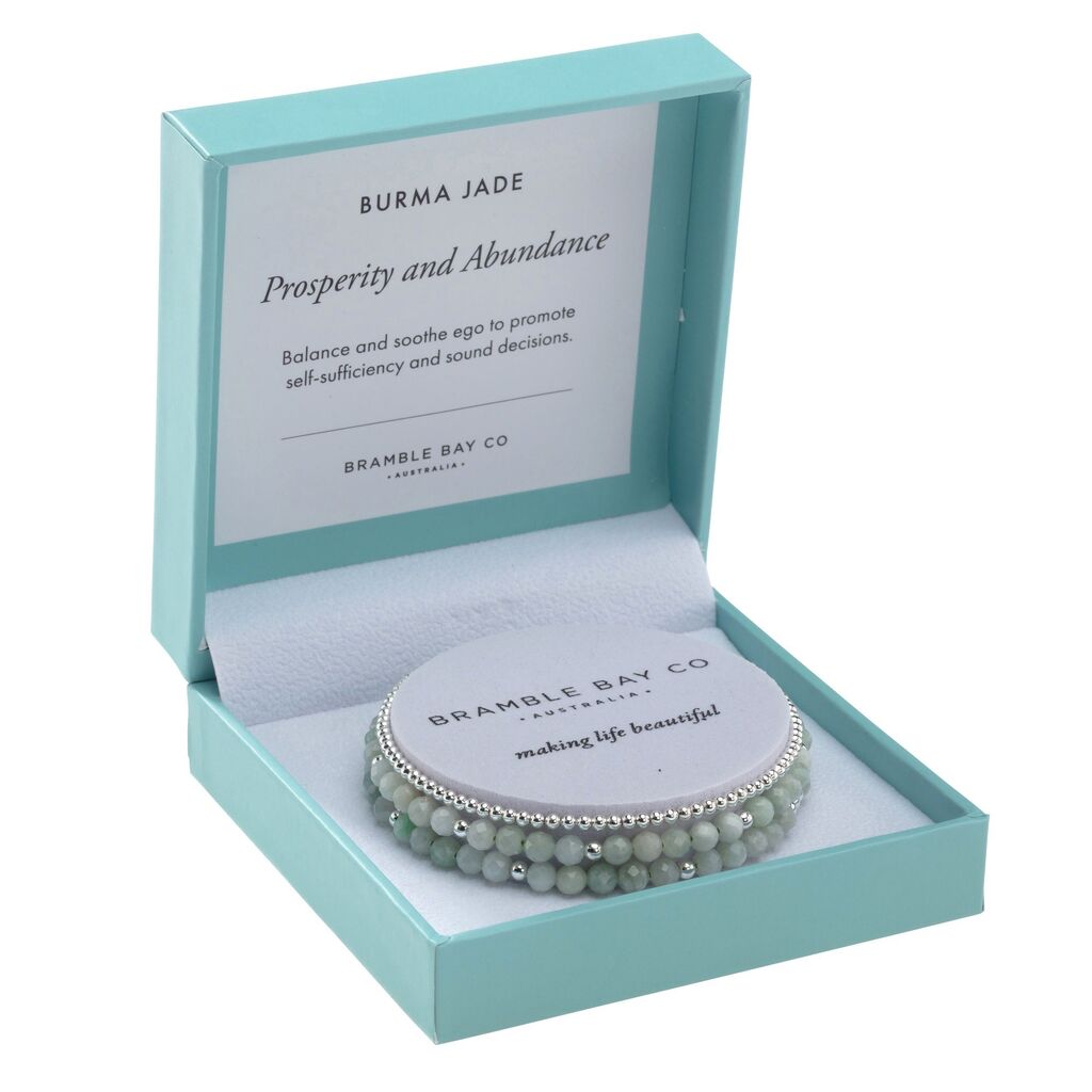 BB TRIO BRACELET SET - BURMA JADE (4MM) & SILVER PLATED BEAD (3MM) PROSPERITY & ABUNDANCE 