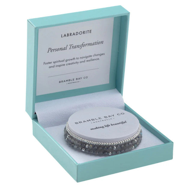 BB TRIO BRACELET SET - LABRADORITE (4MM) &amp; SILVER PLATED BEAD (3MM) PERSONAL TRANFORMATION 