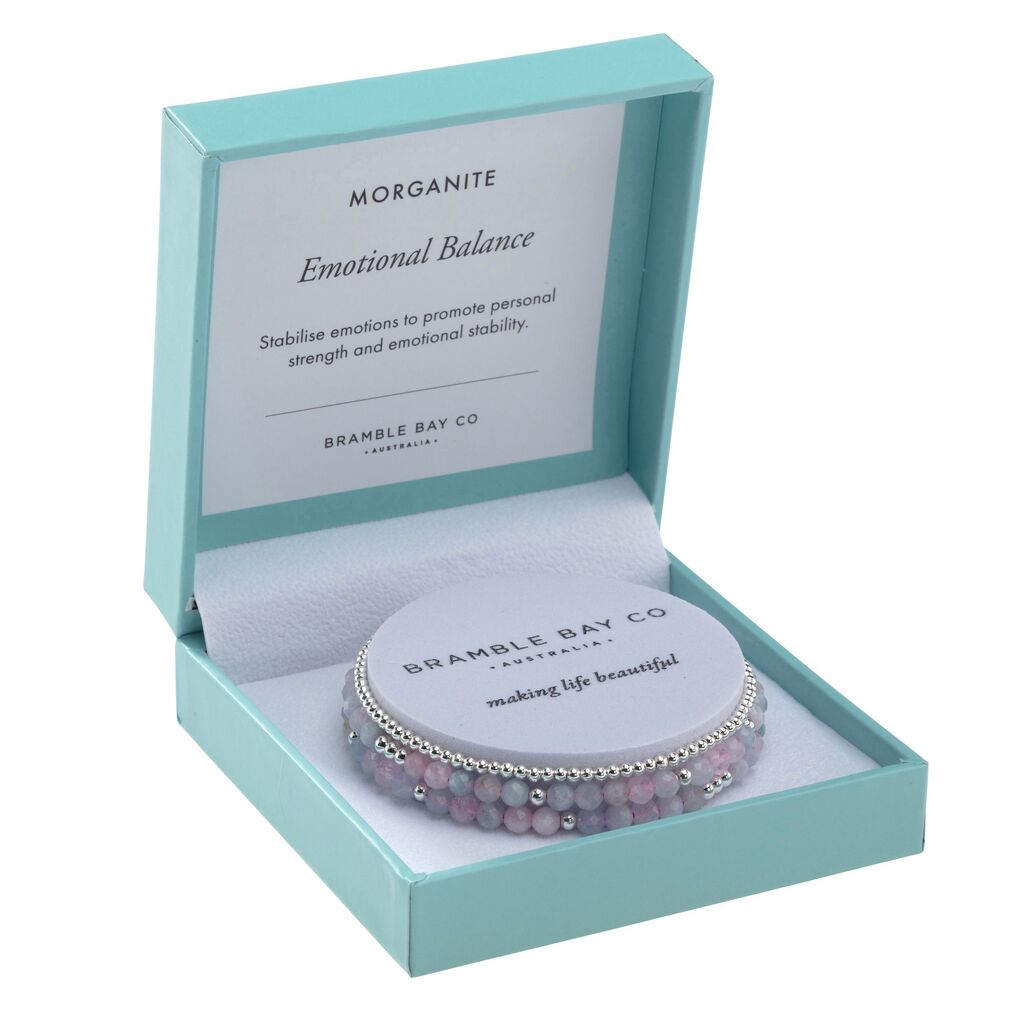 BB TRIO BRACELET SET - MORGANITE (4MM) &amp; SILVER PLATED BEAD (3MM) EMOTIONAL BALANCE 