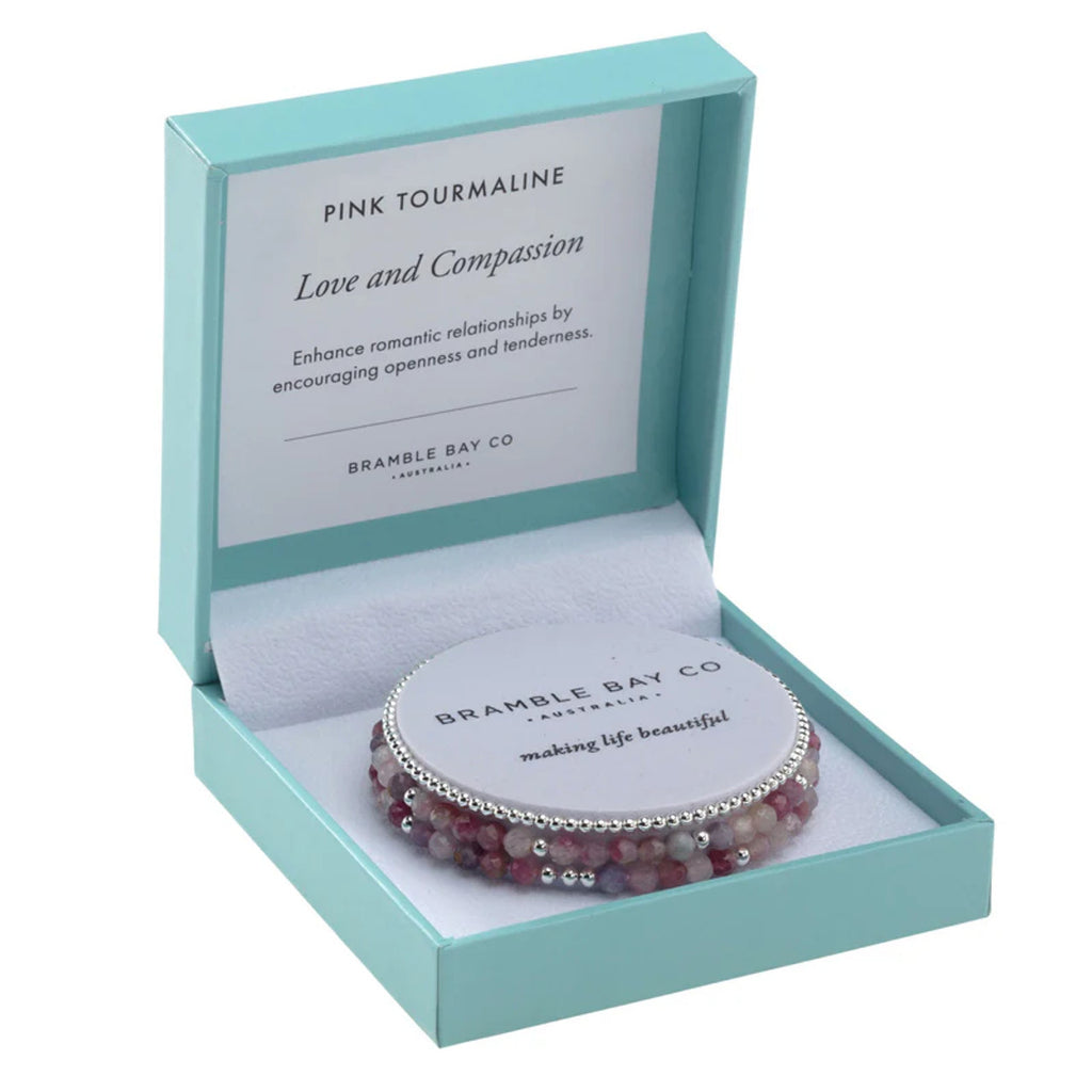 BB TRIO BRACELET SET - PINK TOURMALINE (4MM) & SILVER PLATED BEAD (3MM) LOVE & COMPASSION 