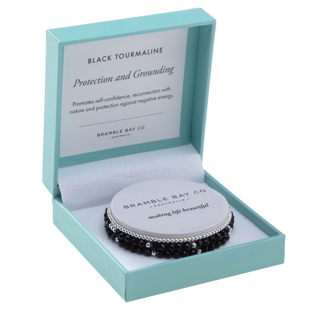 BB TRIO BRACELET SET - BLACK TOURMALINE (4MM) & SILVER PLATED BEAD (3MM) PROTECTION & GROUNDING 