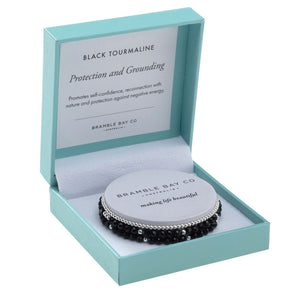 BB TRIO BRACELET SET - BLACK TOURMALINE (4MM) & SILVER PLATED BEAD (3MM) PROTECTION & GROUNDING 