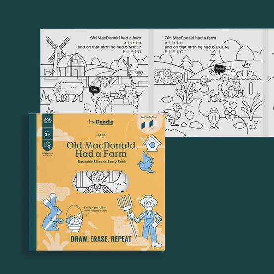 HEY DOODLE OLD MACDONALD HAD A FARM TALES - REUSABLE COLOURING BOOK