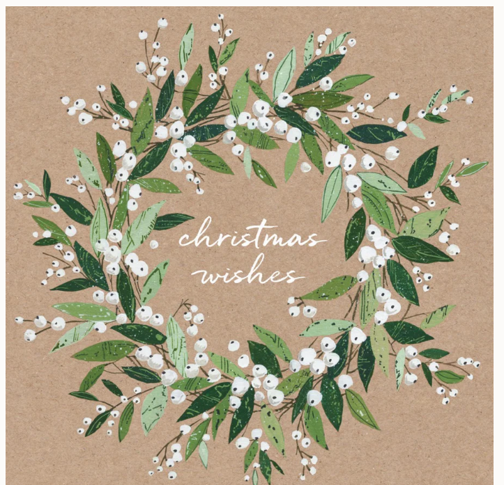 BEYOND BLUE MISTLETOE WREATH CHARITY BOXED CHRISTMAS CARDS 