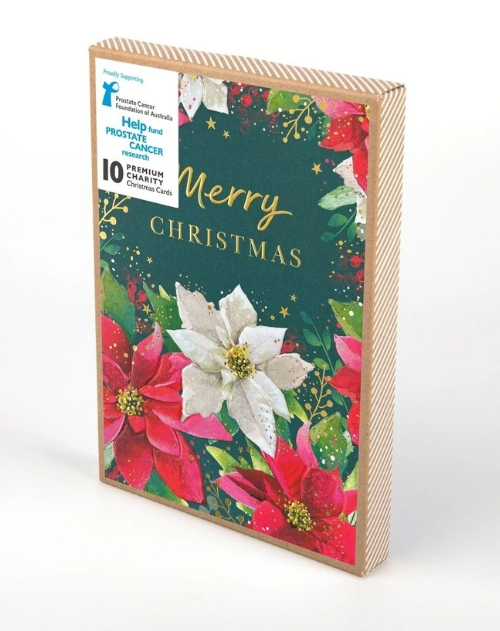 PROSTATE CANCER FOUNDATION OF AUSTRALIA BOXED CARDS PF POINSETTIA BOUQUET 