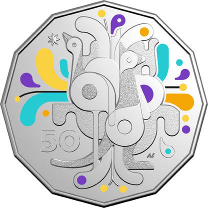 ROYAL AUSTRALIAN MINT  CELEBRATIONS 2025 50c COLOURED UNCIRCULATED COIN 