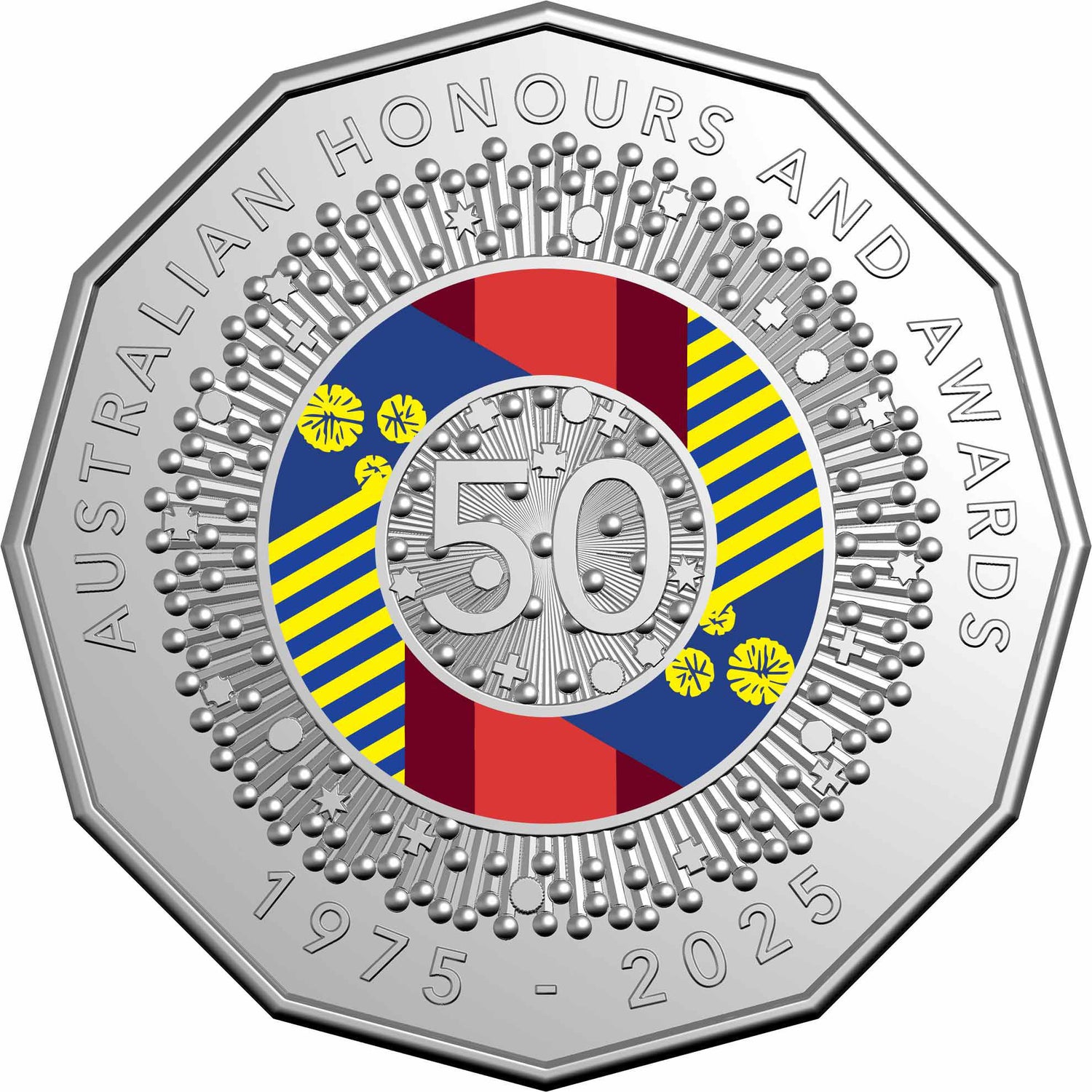 ROYAL AUSTRALIAN MINT 2025 COLOURED 6 COIN UNC SET AUSTRALIAN HONOURS AND AWARDS SYSTEM 50TH ANNIVERSARY