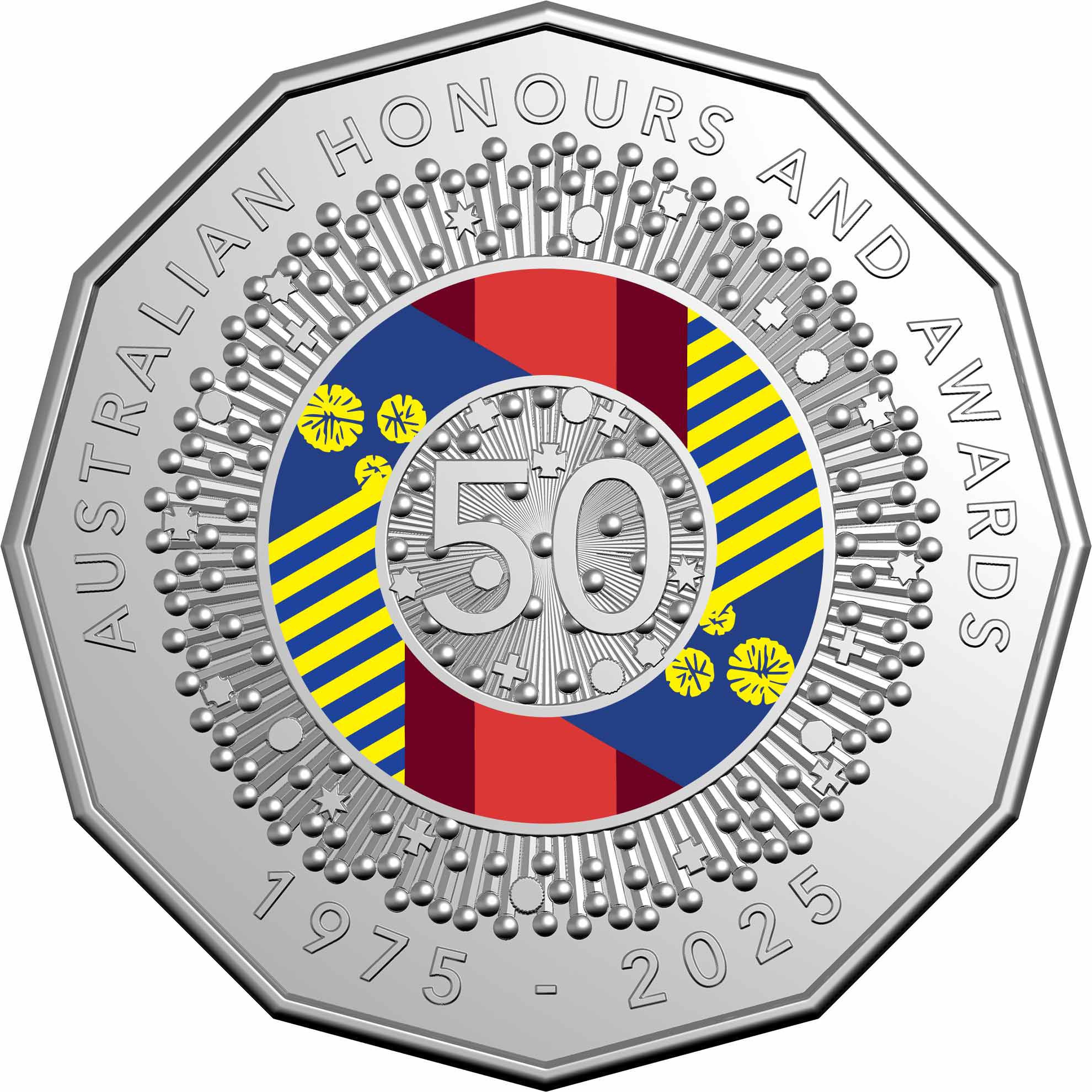 ROYAL AUSTRALIAN MINT 2025 COLOURED 6 COIN UNC SET AUSTRALIAN HONOURS AND AWARDS SYSTEM 50TH ANNIVERSARY