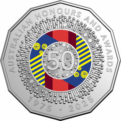ROYAL AUSTRALIAN MINT 2025 COLOURED 6 COIN UNC SET AUSTRALIAN HONOURS AND AWARDS SYSTEM 50TH ANNIVERSARY
