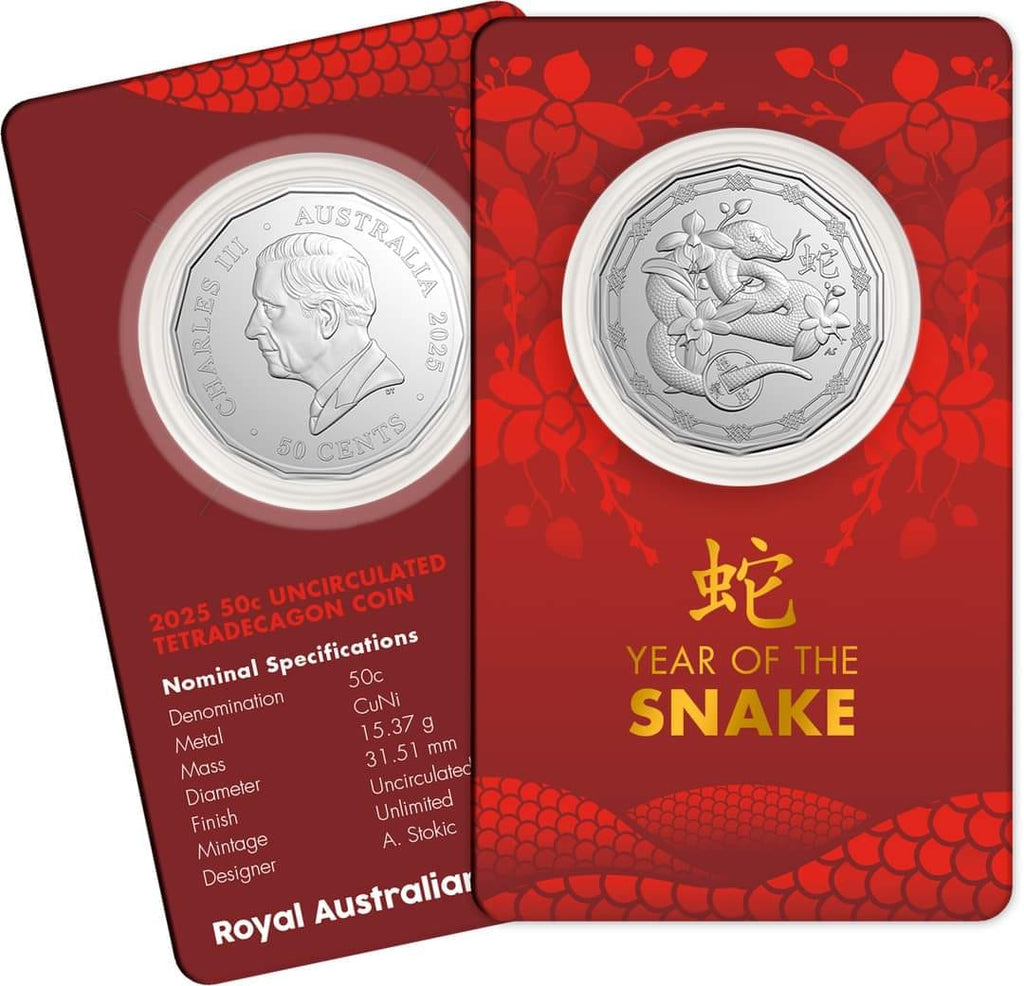 ROYAL AUSTRALIAN MINT COIN PACK 50CENT 2025 UNC TETRA DECAGON YEAR OF THE SNAKE