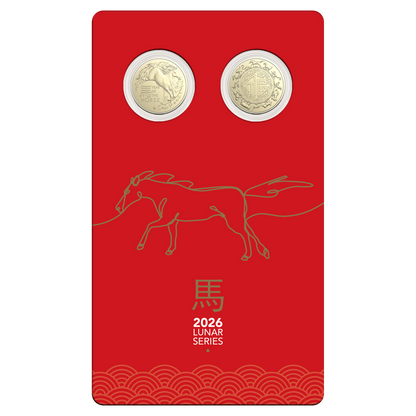 ROYAL AUSTRALIAN MINT COIN PACK $1 UNC 2026 ALBR 25MM 2 COIN SET - YEAR OF THE HORSE