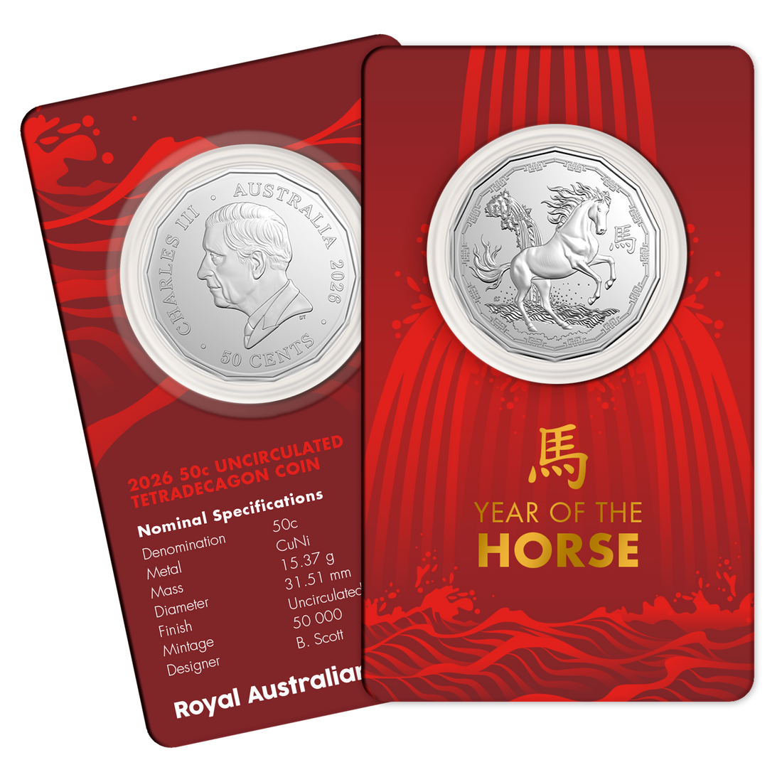 royal australian mint COIN PACK 50CENT 2026 UNC TETRADECAGON - YEAR OF THE HORSE