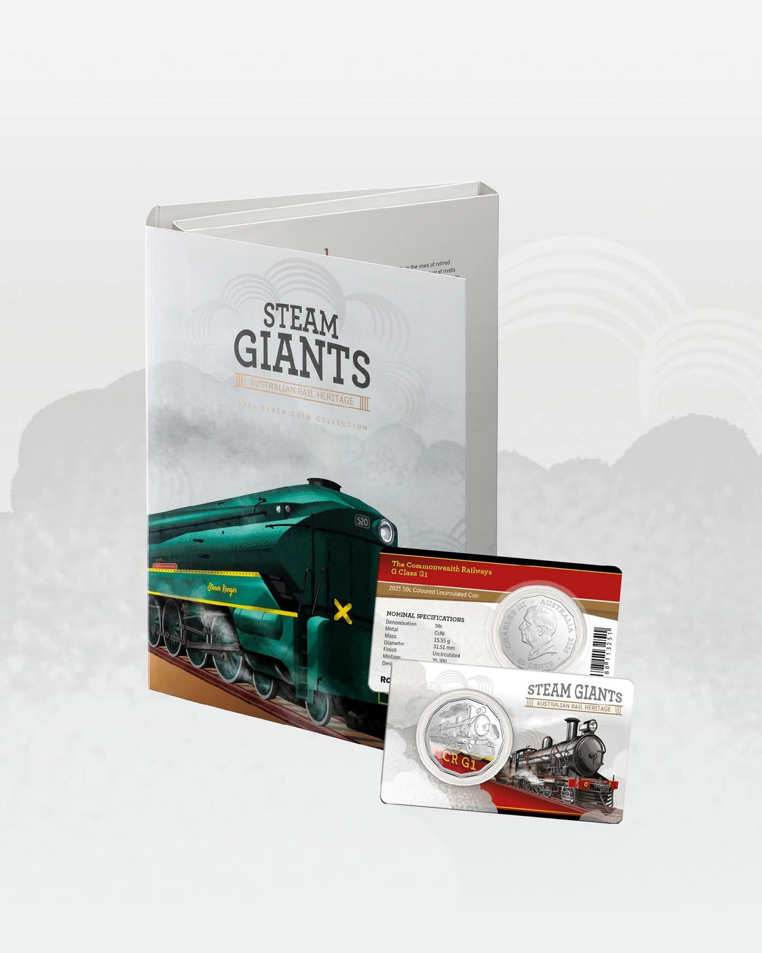 ROYAL AUSTRALIAN MINT STEAM GIANTS 2025 SEVEN COIN SET 50C COLOURED UNC