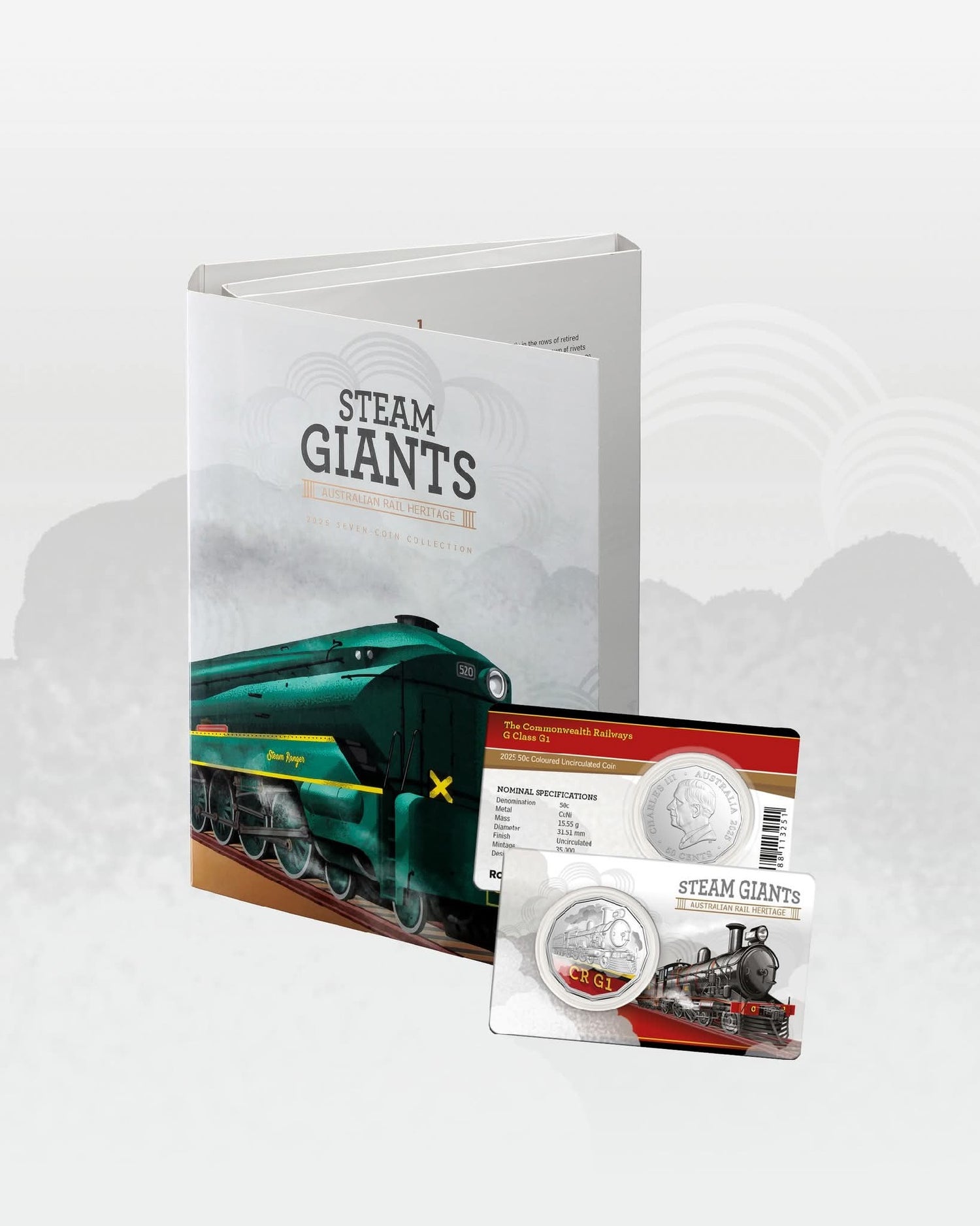 ROYAL AUSTRALIAN MINT STEAM GIANTS 2025 SEVEN COIN SET 50C COLOURED UNC