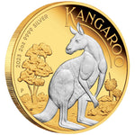 Load image into Gallery viewer, THE PERTH MINT AUSTRALIAN KANGAROO 2023 2OZ SILVER REVERSE GILDED COIN
