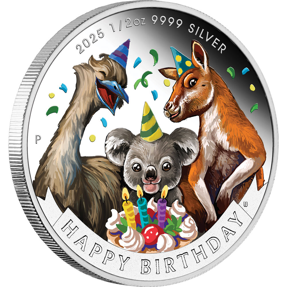 THE PERTH MINT HAPPY BIRTHDAY 2025 1/2oz SILVER PROOF COLOURED COIN