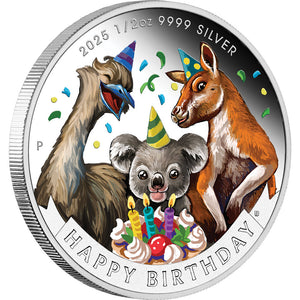 THE PERTH MINT HAPPY BIRTHDAY 2025 1/2oz SILVER PROOF COLOURED COIN