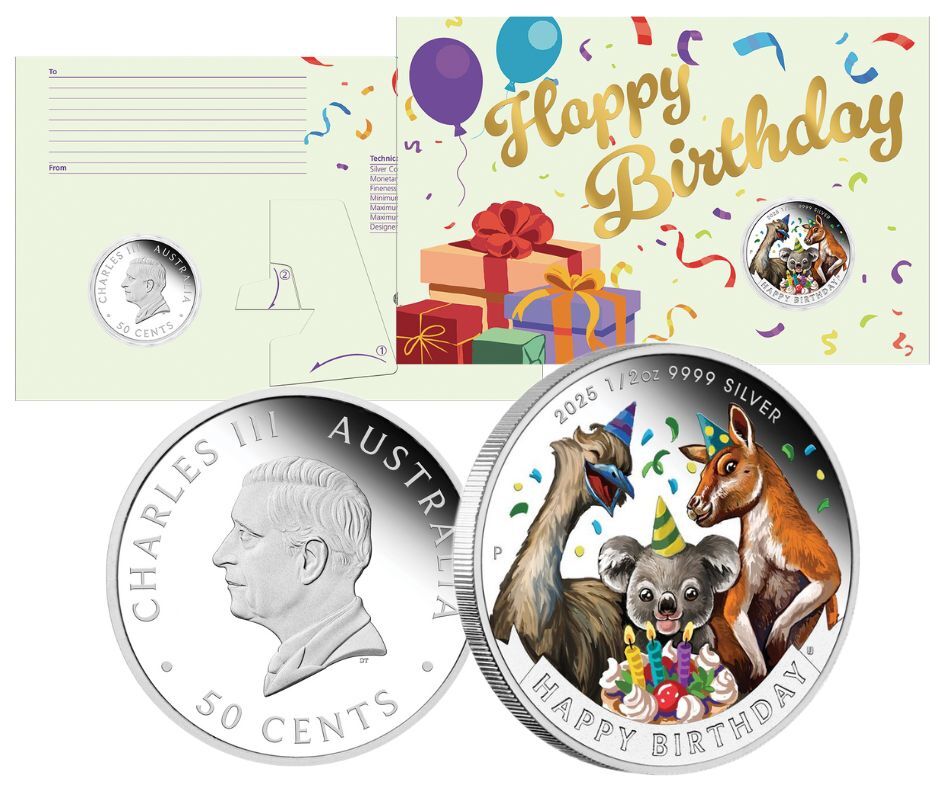 THE PERTH MINT HAPPY BIRTHDAY 2025 1/2oz SILVER PROOF COLOURED COIN