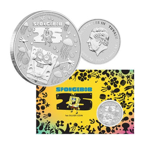 THE PERTH MINT SPONGEBOB SQUAREPANTS 25TH ANNIVERSARY 2024 1OZ SILVER COIN IN CARD