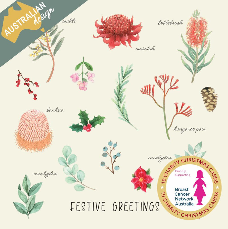 BREAST CANCER NETWORK AUSTRALIA-AUSTRALIAN FLORA CHARITY BOXED CHRISTMAS CARDS