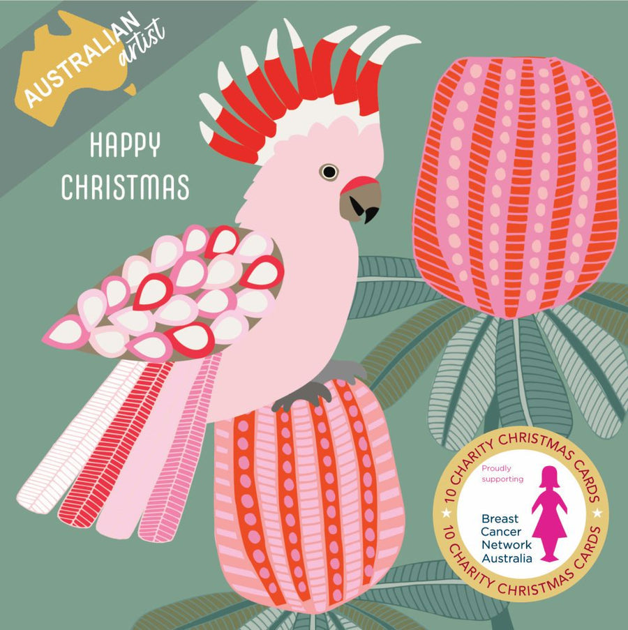 BREAST CANCER NETWORK AUSTRALIA-PINK GALAH CHARITY BOXED CHRISTMAS CARDS