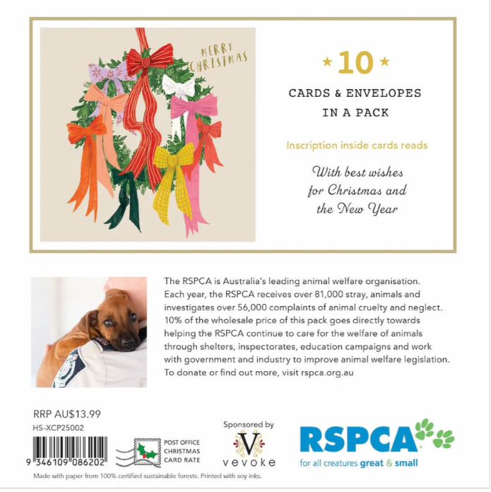 RSPCA-Christmas Card Wallet-Wreath of Ribbons