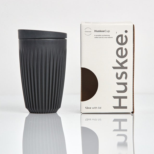HUSKEE CUP &amp; LID CHARCOAL 12OZ 
