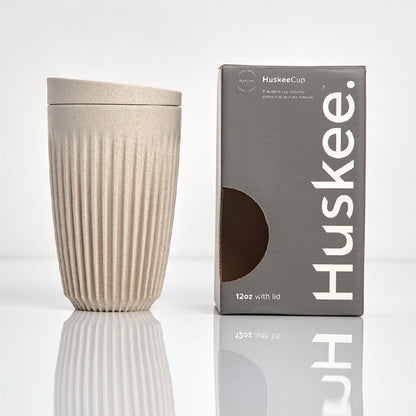 HUSKEE CUP &amp; LID NATURAL 12 OZ
