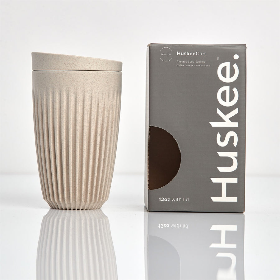 HUSKEE CUP & LID NATURAL 12 OZ